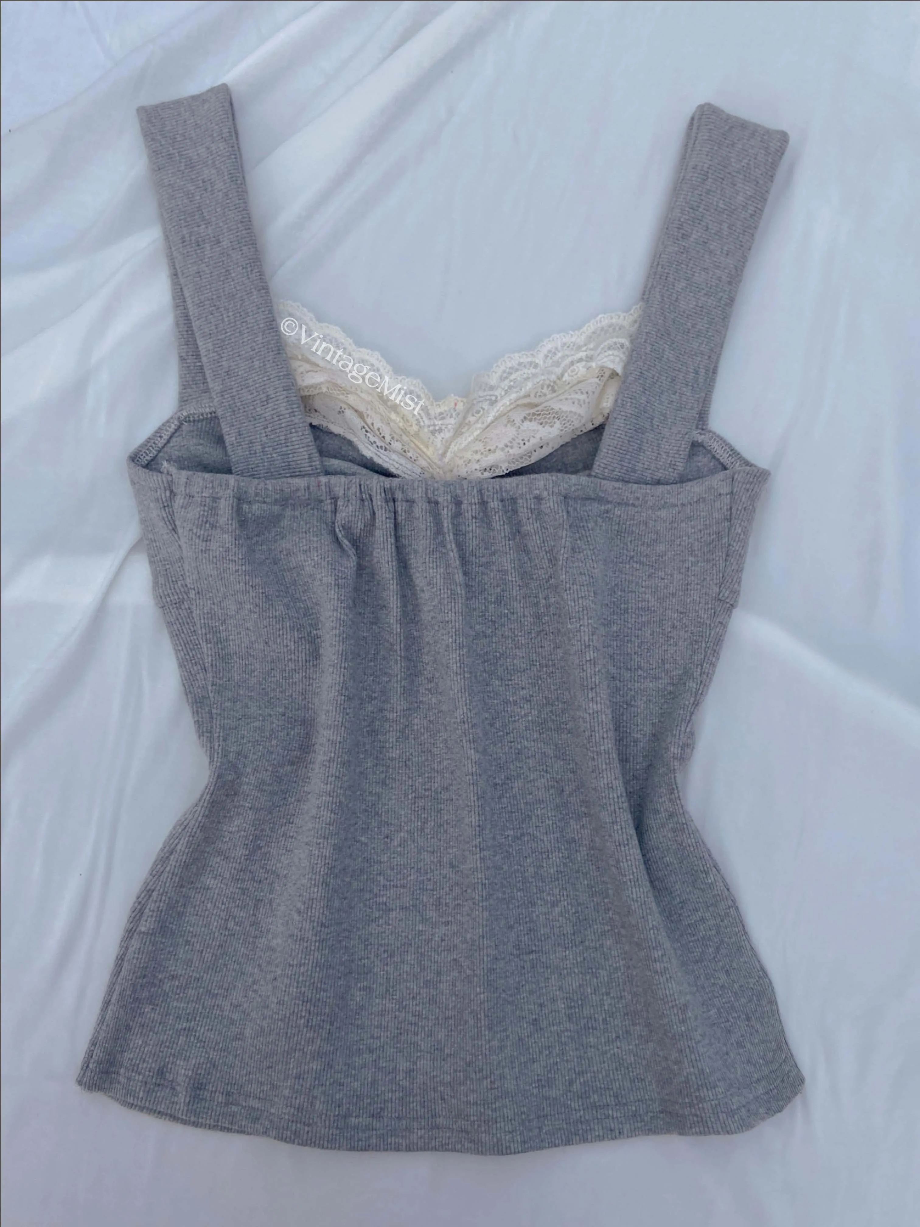 Coquette Lace Trim Ribbed Cami Top