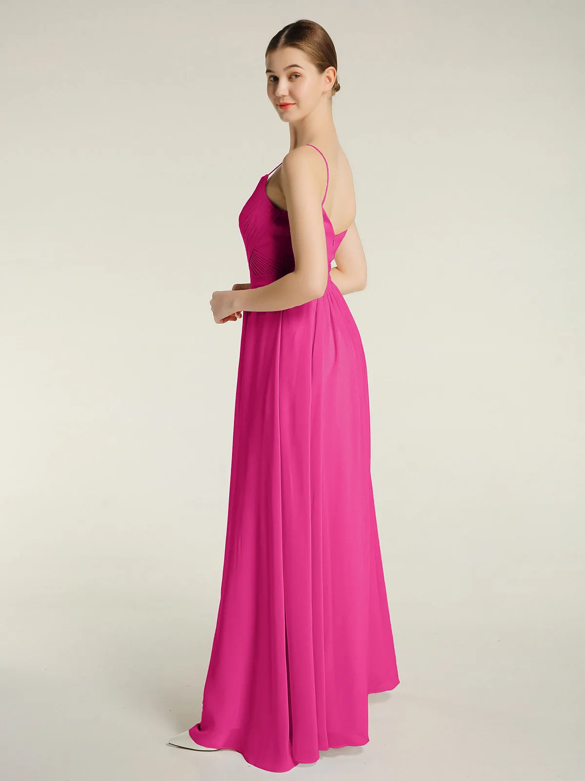 Cross Pleated Bodice Spaghetti Strap Dresses Fuchsia Plus Size