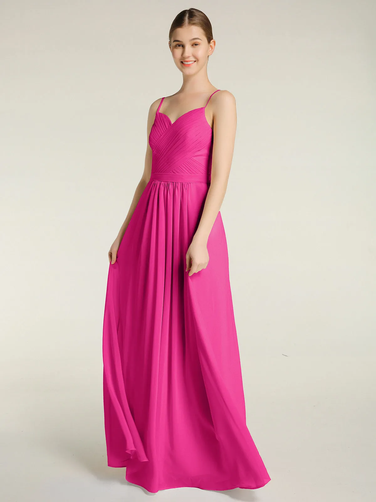 Cross Pleated Bodice Spaghetti Strap Dresses Fuchsia Plus Size