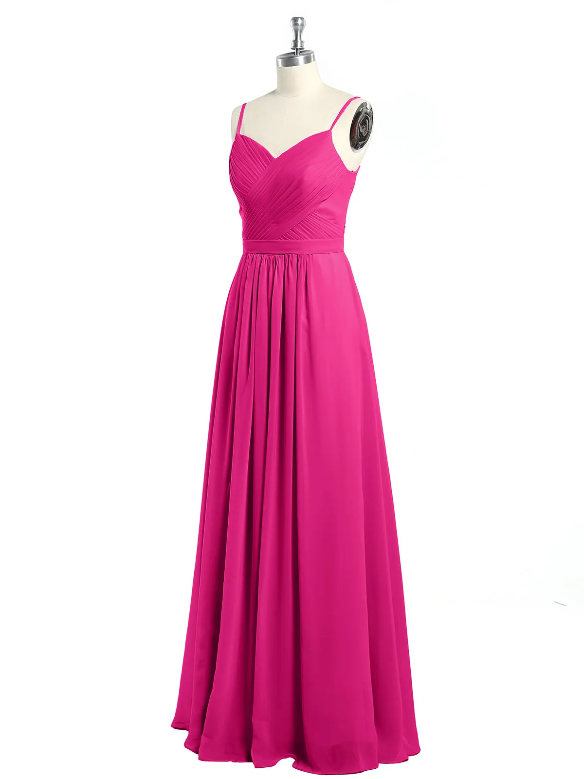 Cross Pleated Bodice Spaghetti Strap Dresses Fuchsia Plus Size