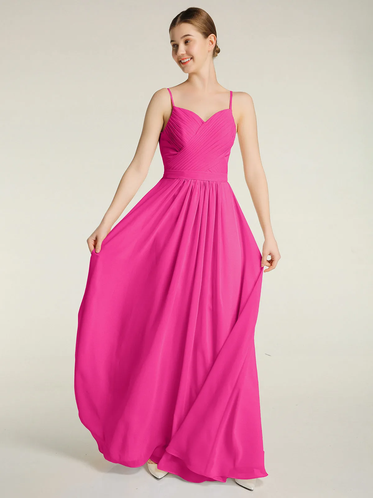 Cross Pleated Bodice Spaghetti Strap Dresses Fuchsia Plus Size