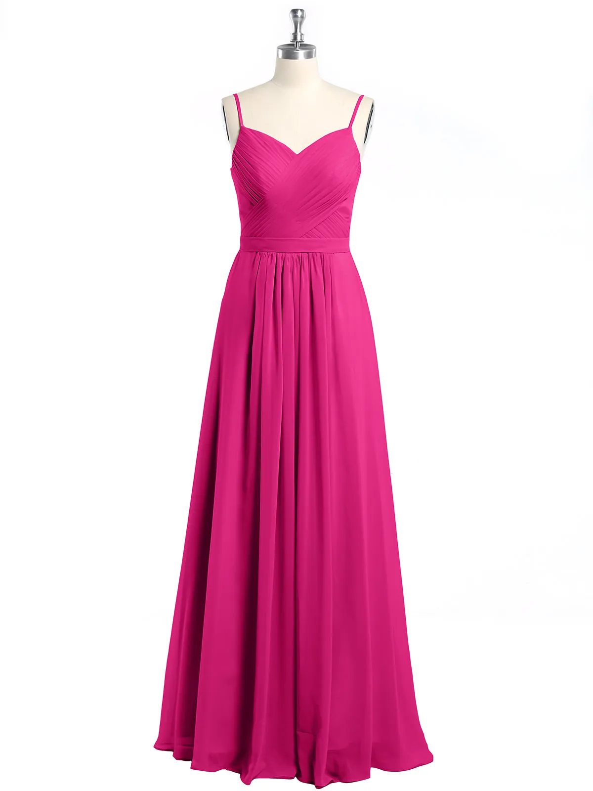 Cross Pleated Bodice Spaghetti Strap Dresses Fuchsia Plus Size