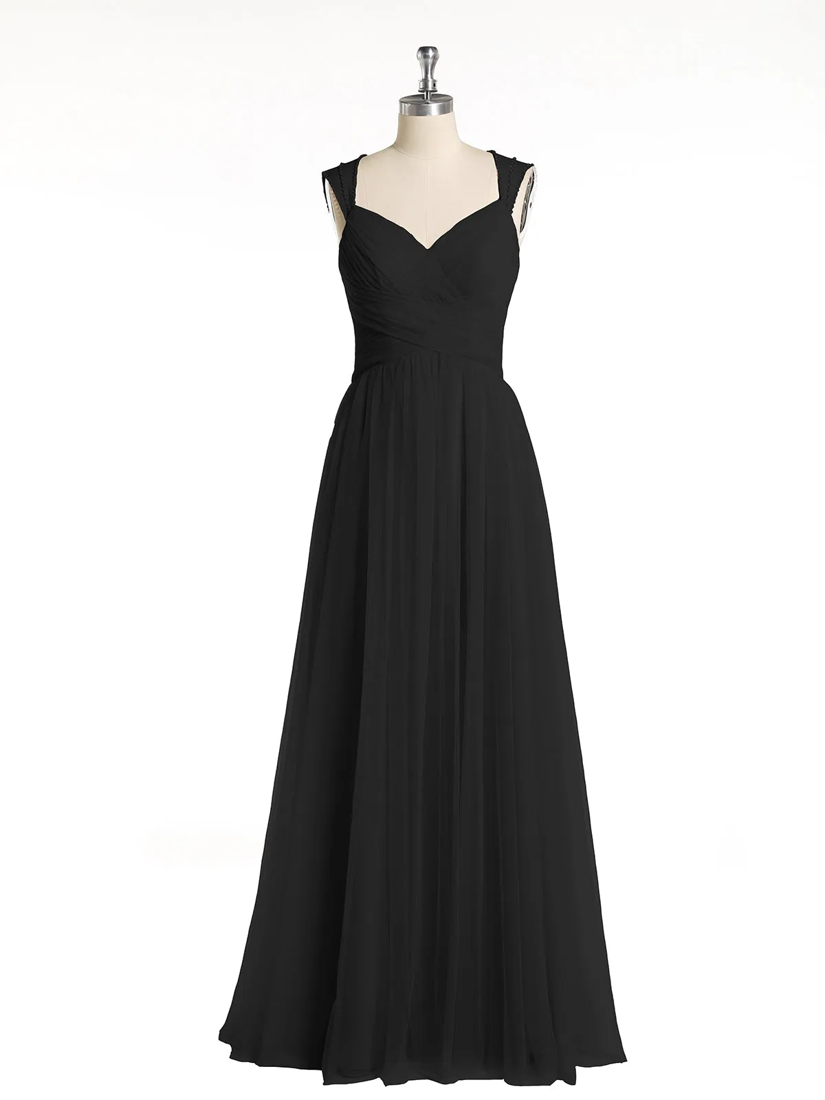 Cross-Pleated Tulle Long Dresses with Beaded Straps Black Plus Size