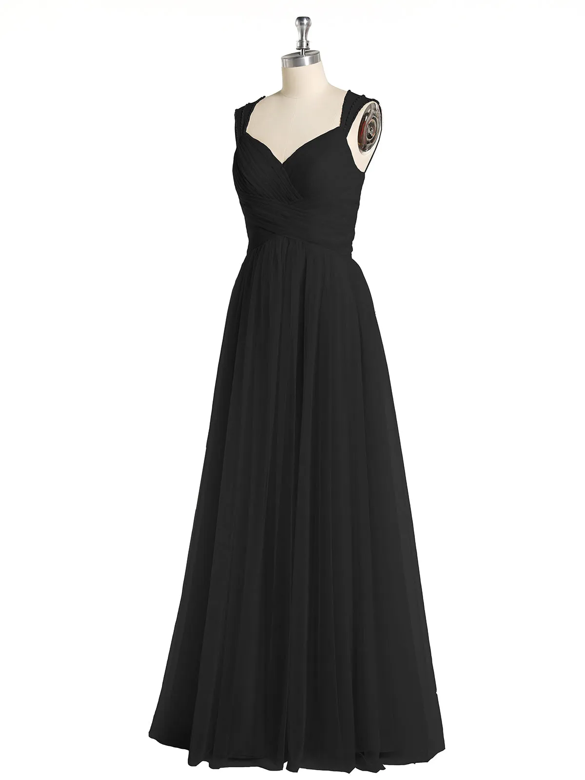 Cross-Pleated Tulle Long Dresses with Beaded Straps Black Plus Size
