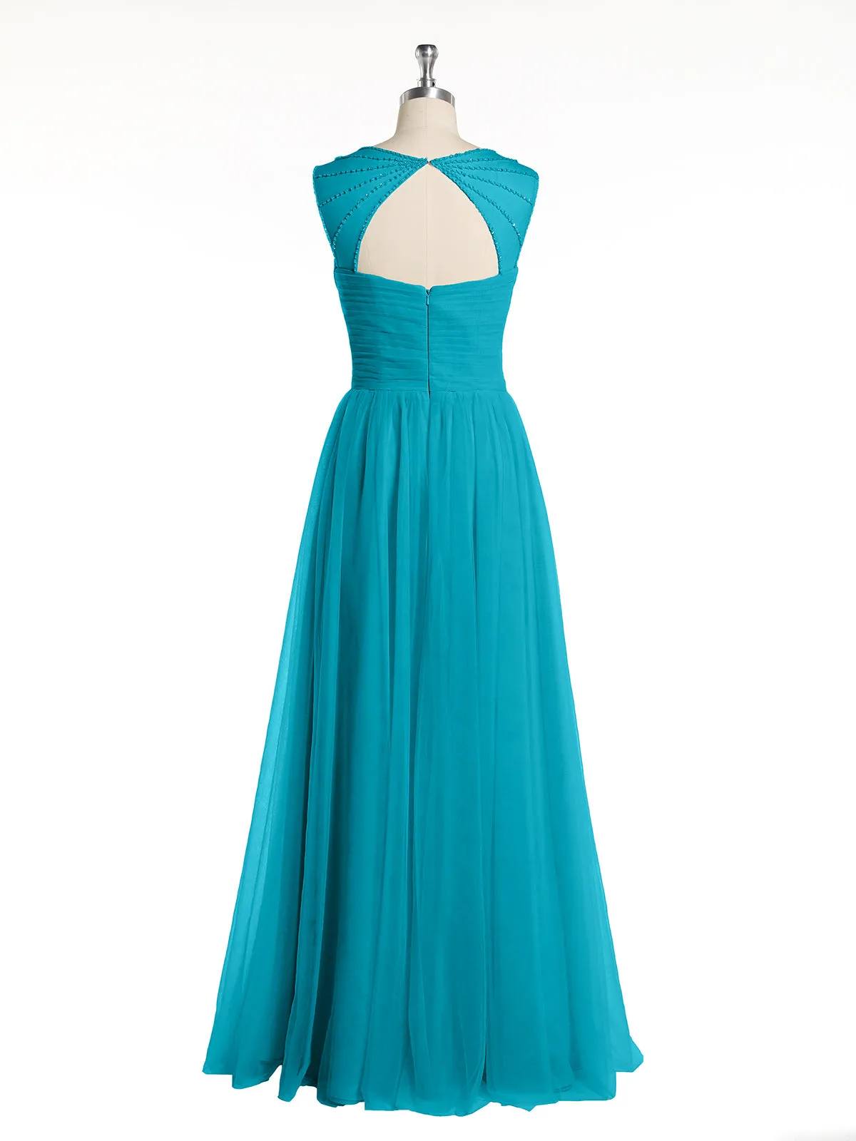 Cross-Pleated Tulle Long Dresses with Beaded Straps Jade