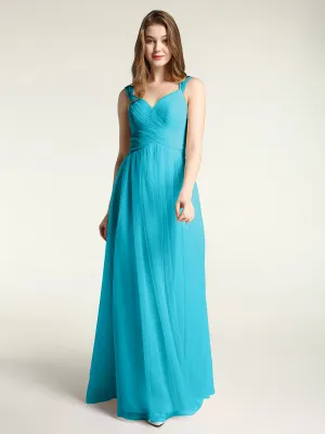 Cross-Pleated Tulle Long Dresses with Beaded Straps Jade