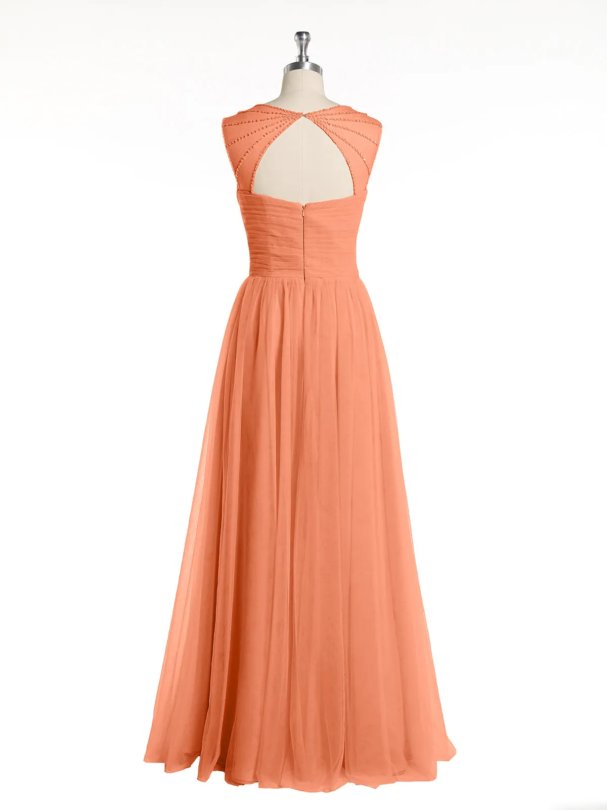 Cross-Pleated Tulle Long Dresses with Beaded Straps Papaya