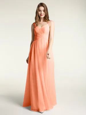 Cross-Pleated Tulle Long Dresses with Beaded Straps Papaya