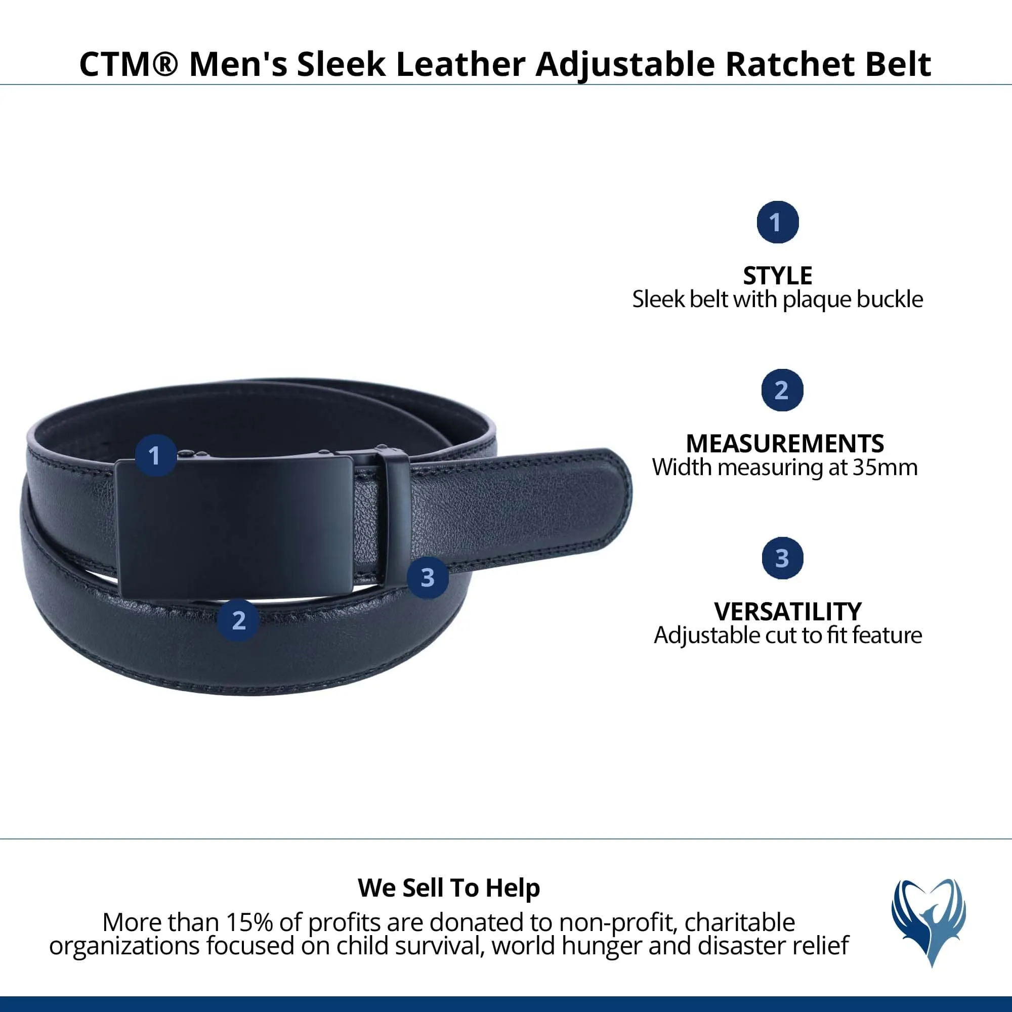 CTM® Men's Sleek Leather Adjustable Ratchet Belt