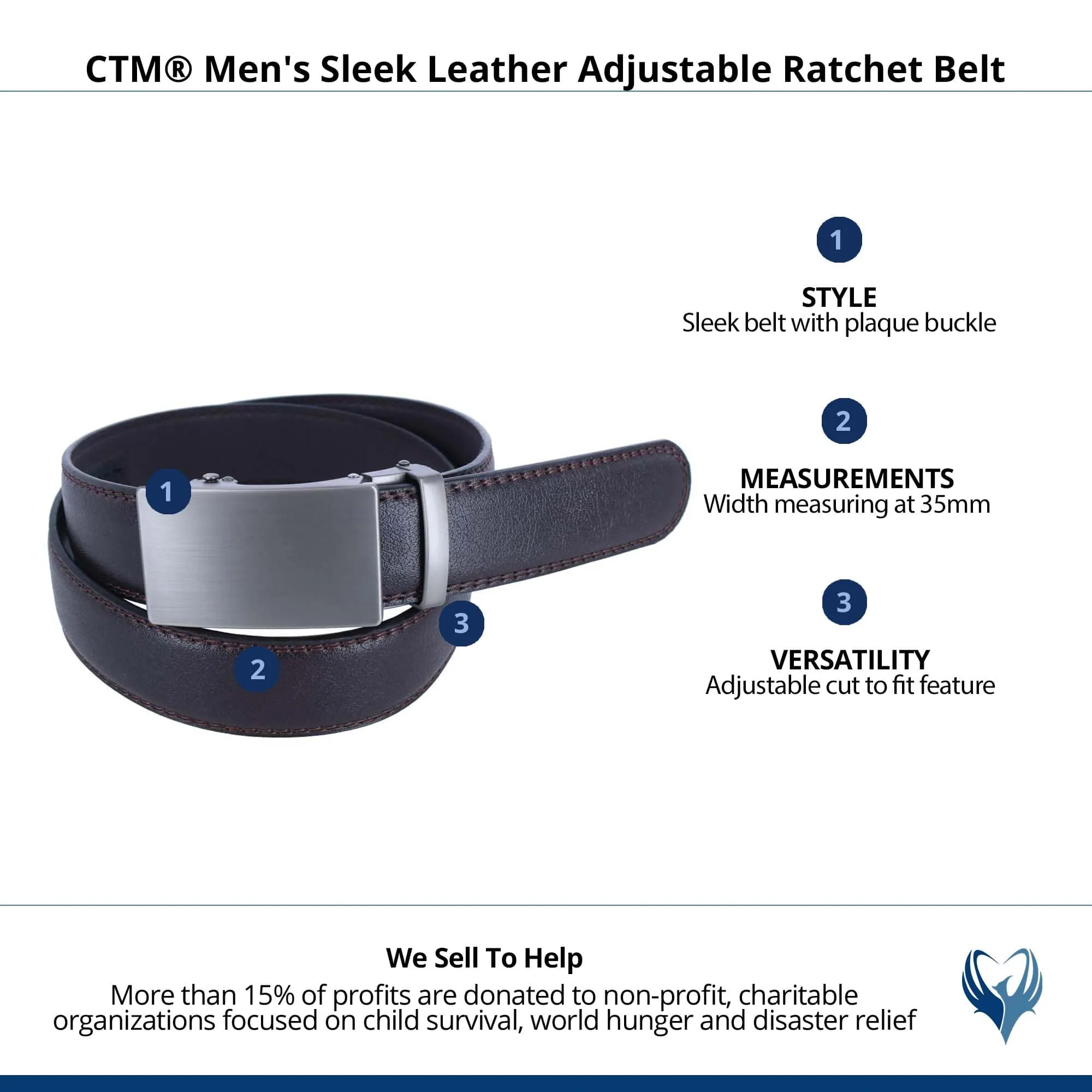 CTM® Men's Sleek Leather Adjustable Ratchet Belt