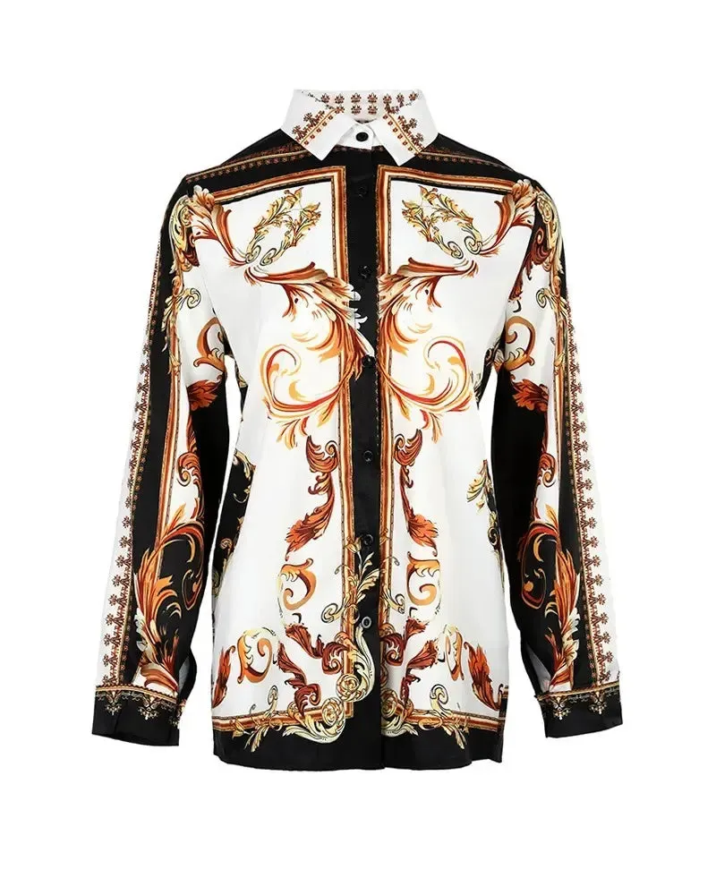 Deanwangkt - Baroque Print Long Sleeve Button Down Shirt