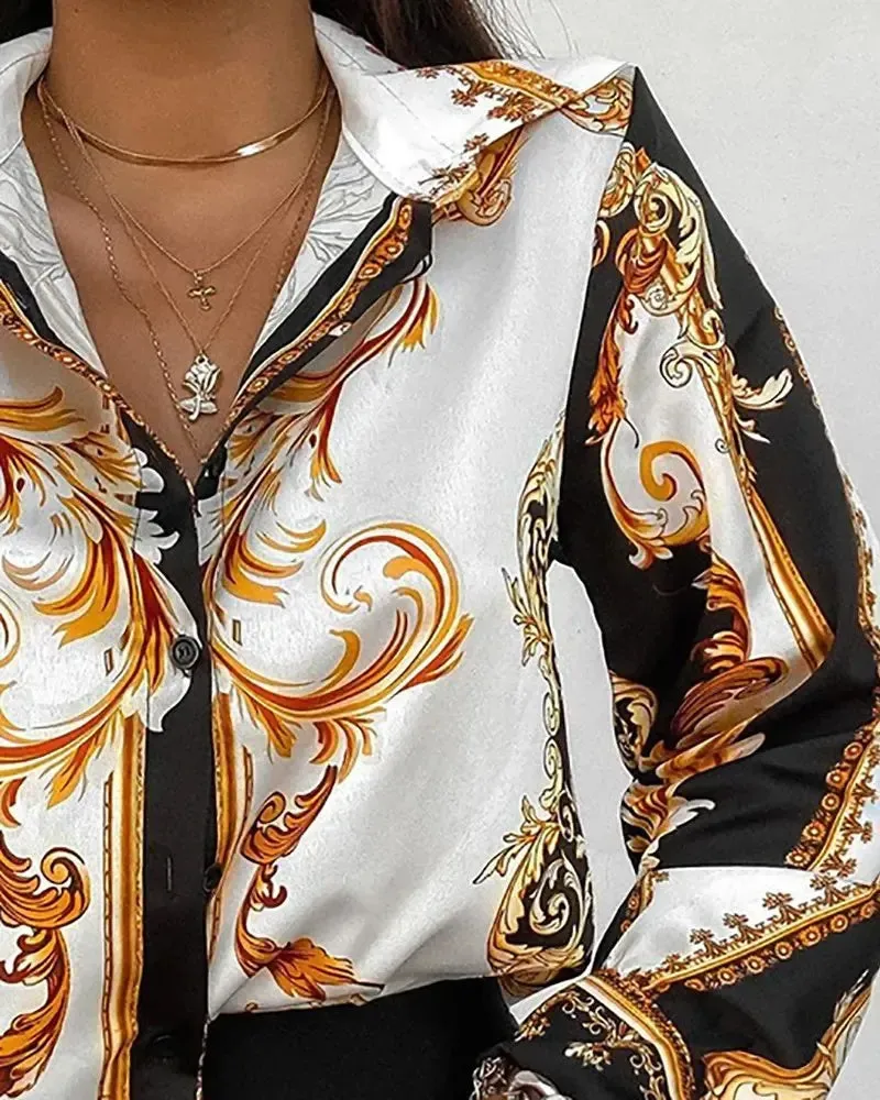 Deanwangkt - Baroque Print Long Sleeve Button Down Shirt