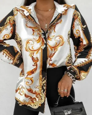 Deanwangkt - Baroque Print Long Sleeve Button Down Shirt