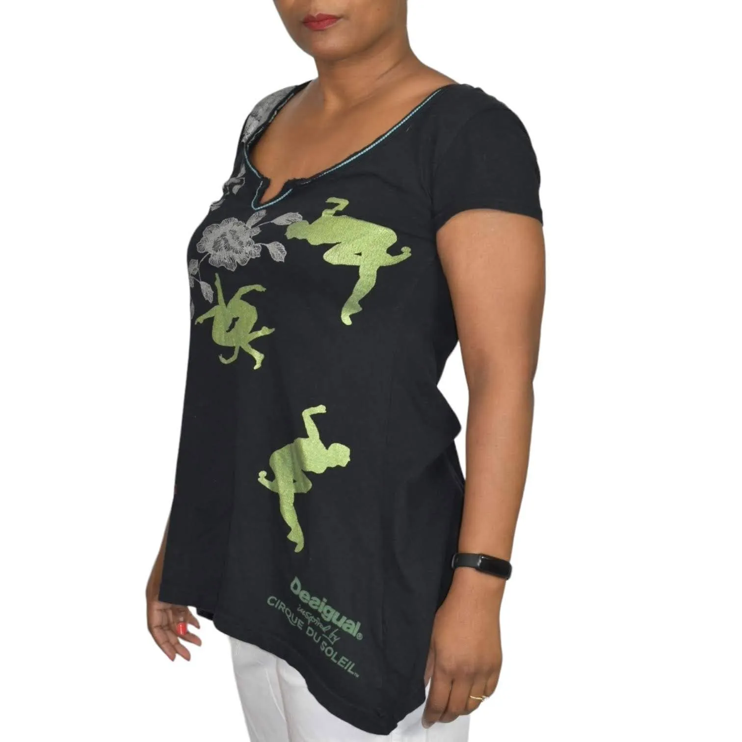 Desigual Cirque du Soleil Tee Black Foil Metallic Sharkbite T Shirt Size Small