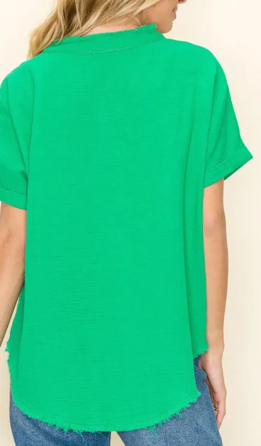Distressed Gauze Button Up Top