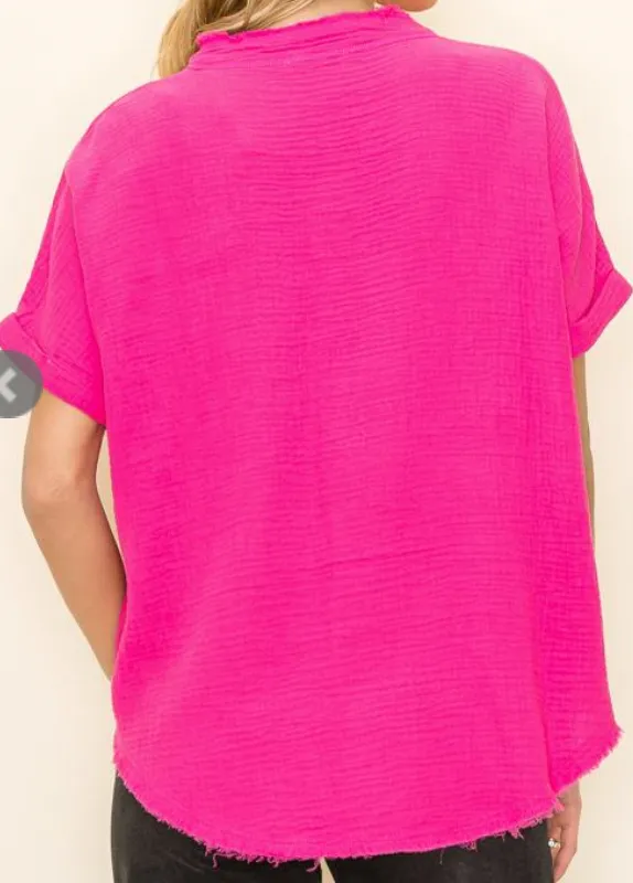 Distressed Gauze Button Up Top