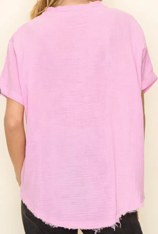 Distressed Gauze Button Up Top