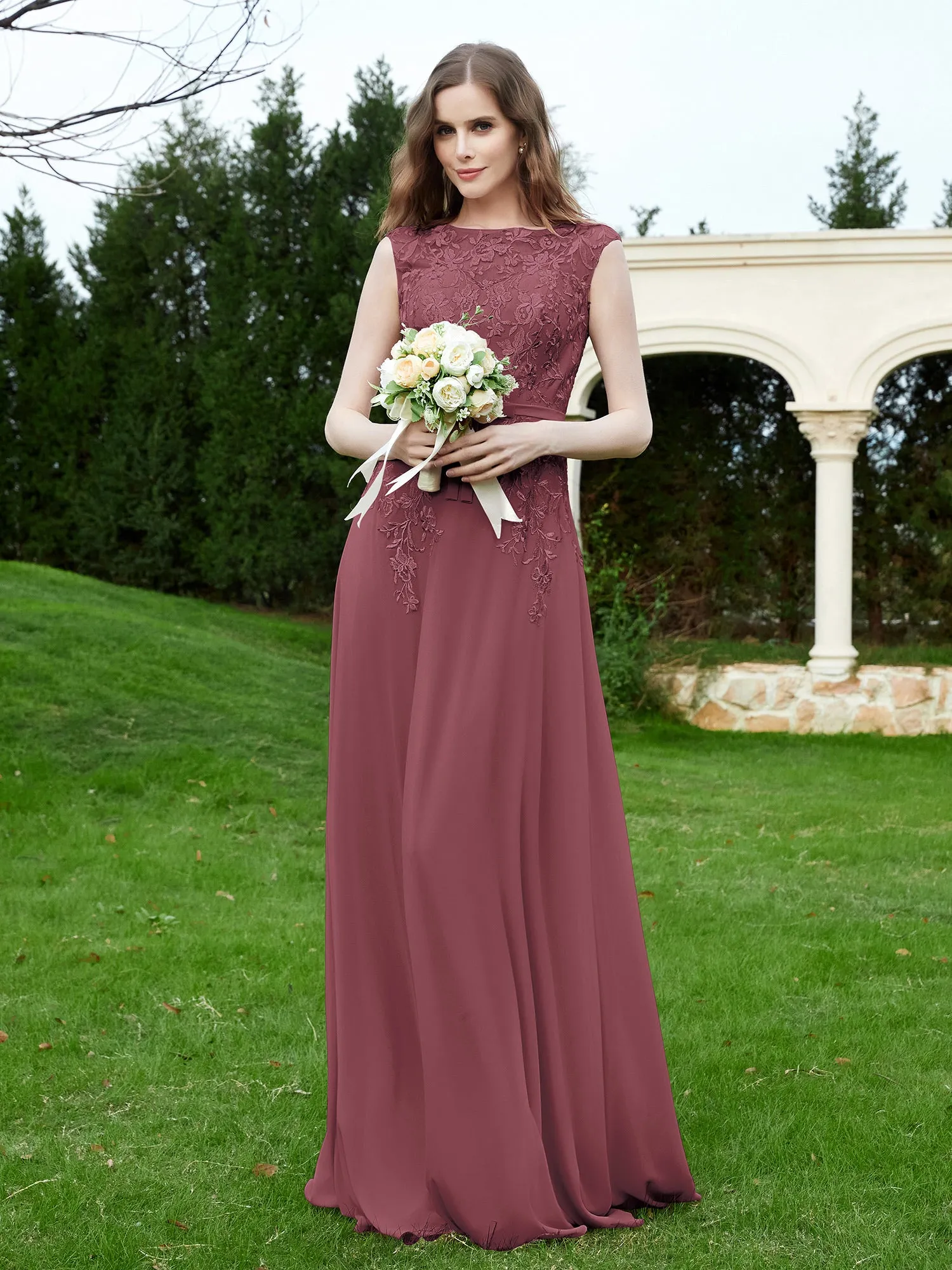 Elegant Illusion Lace Appliqued Dress With Buttons Mulberry Plus Size