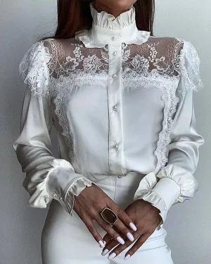 Eyelash Crochet Lace Lantern Sleeve Frill Hem Top