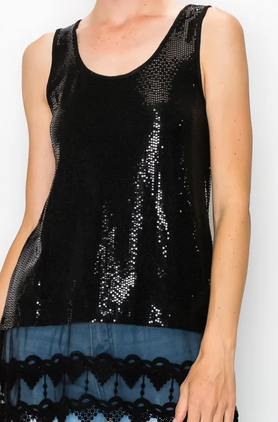 FINAL SALE WAS $46.99. 4 Color Ways - Romantic Holiday Sequins Tank Top