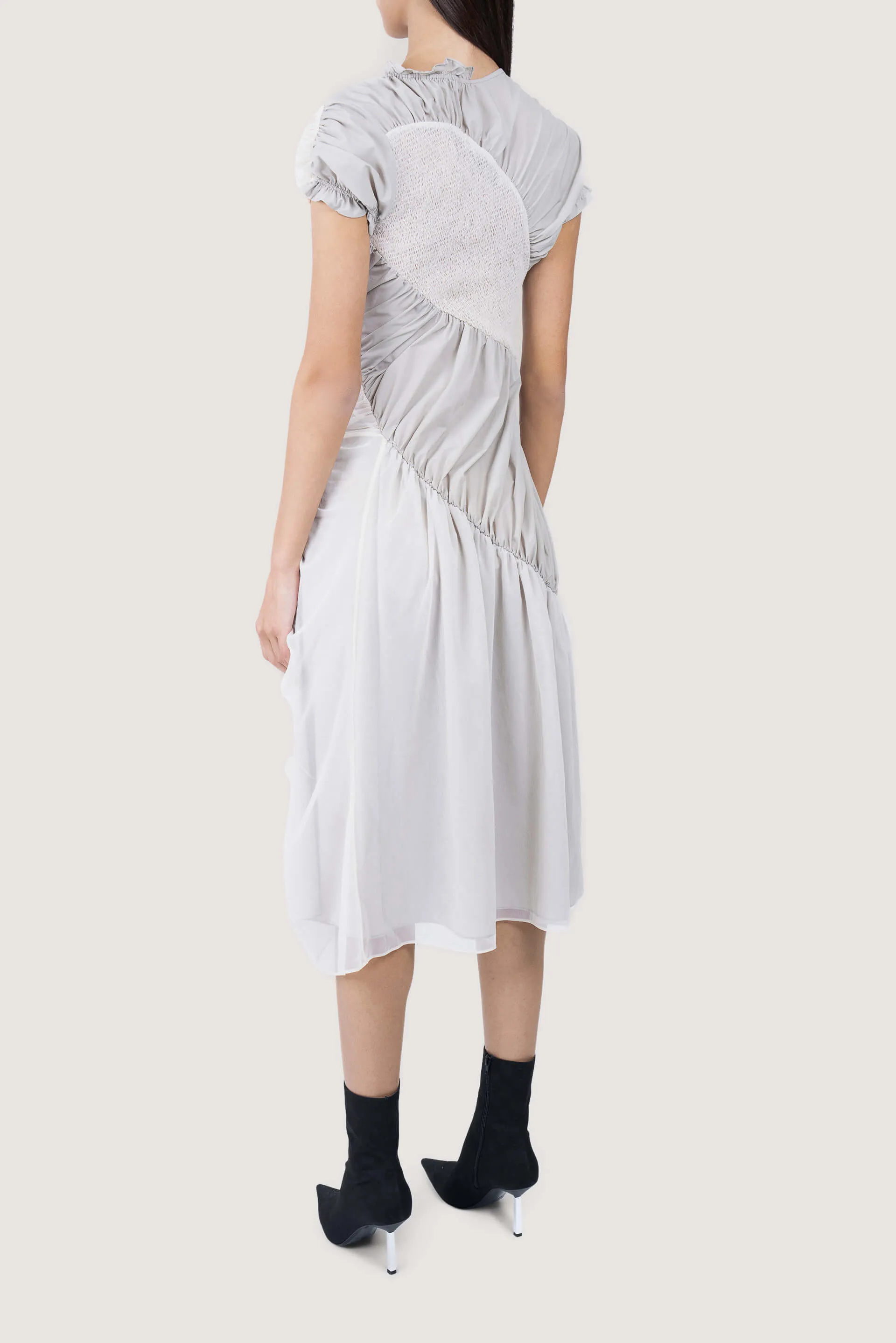 Grey and Cream Ruched Midi Dress