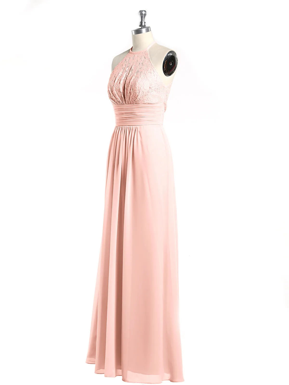 Halter Chiffon And Lace Long Dresses Coral