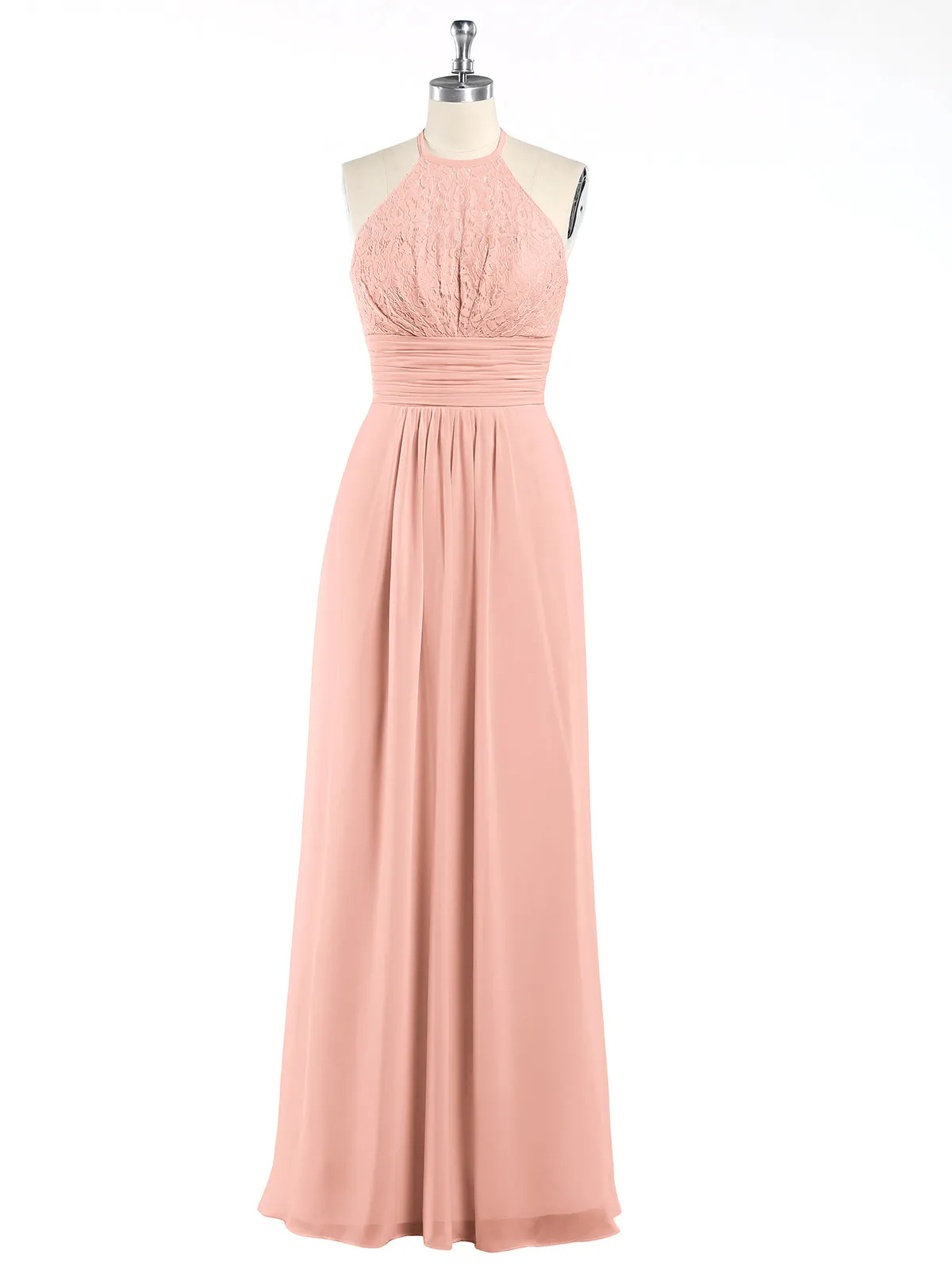 Halter Chiffon And Lace Long Dresses Coral