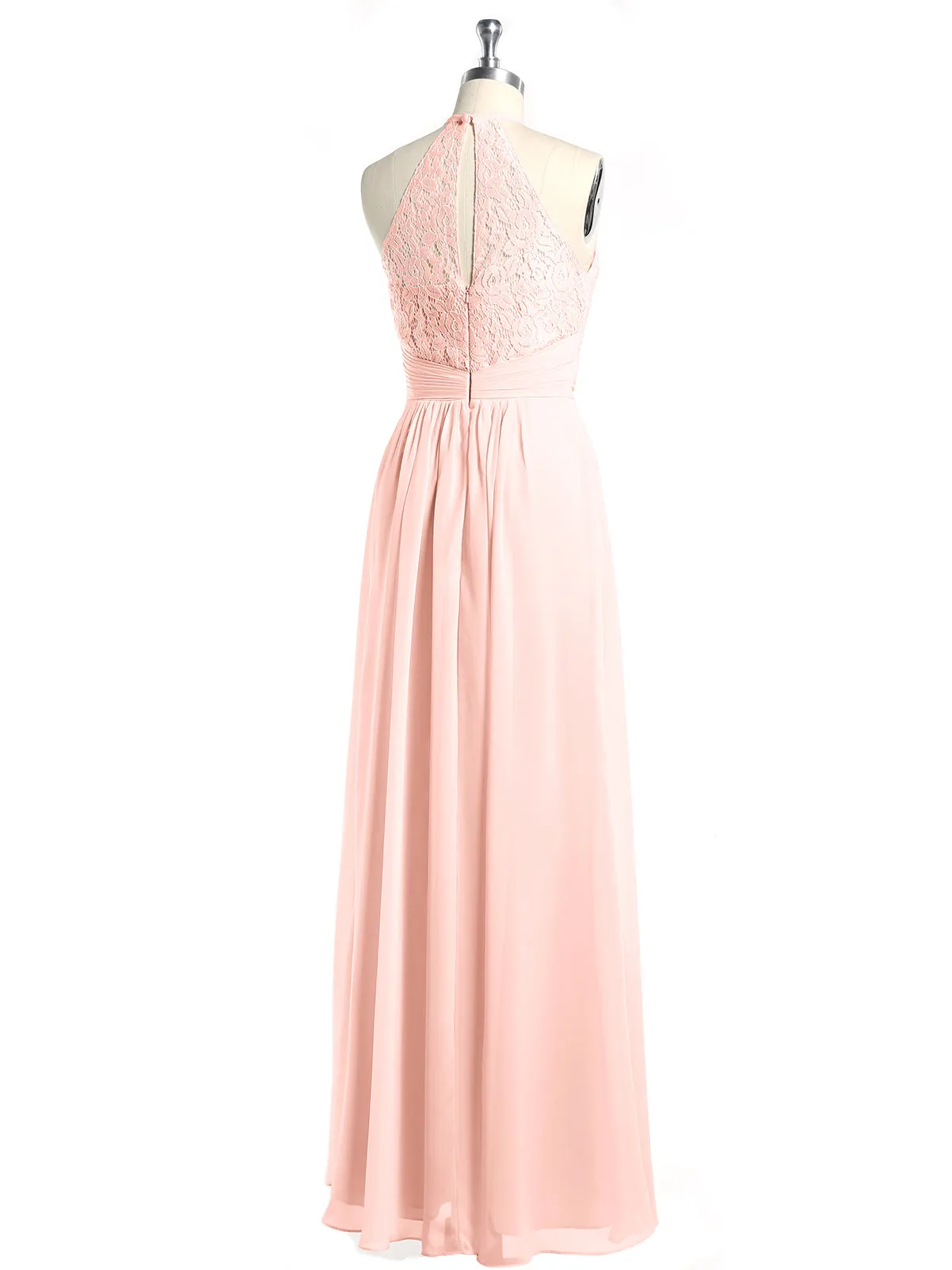 Halter Chiffon And Lace Long Dresses Coral