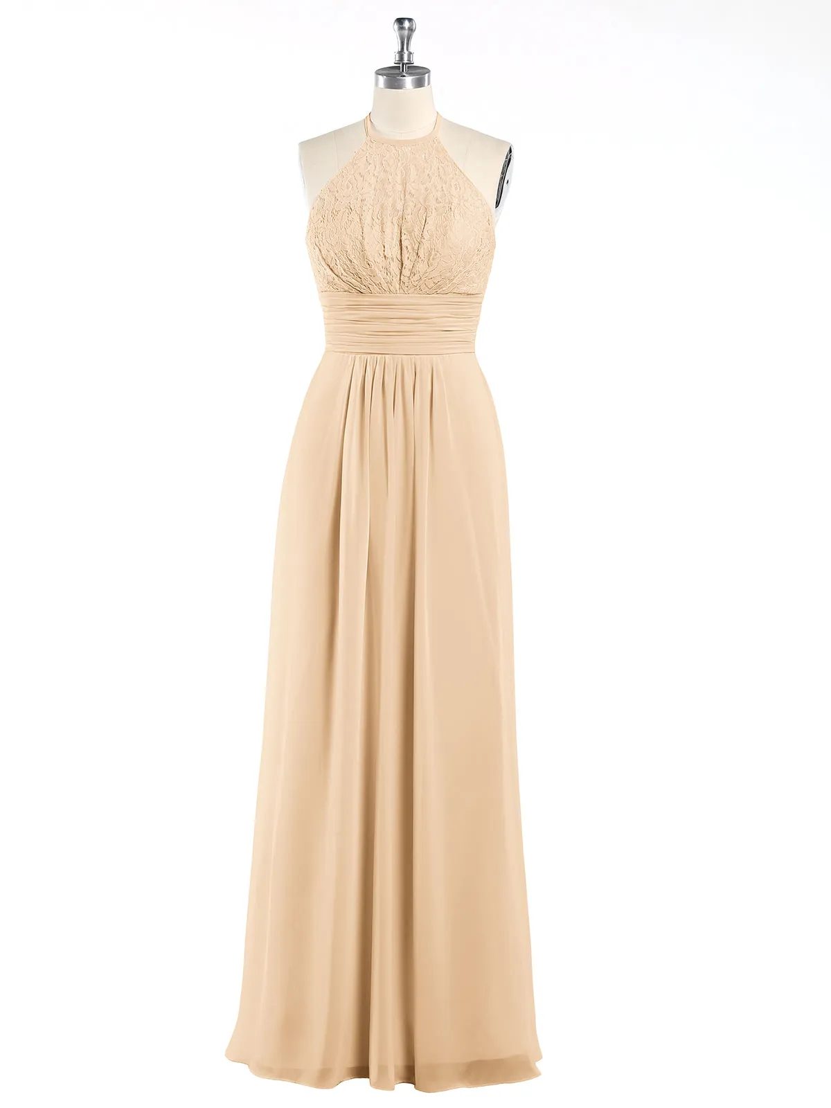 Halter Chiffon And Lace Long Dresses Peach Plus Size