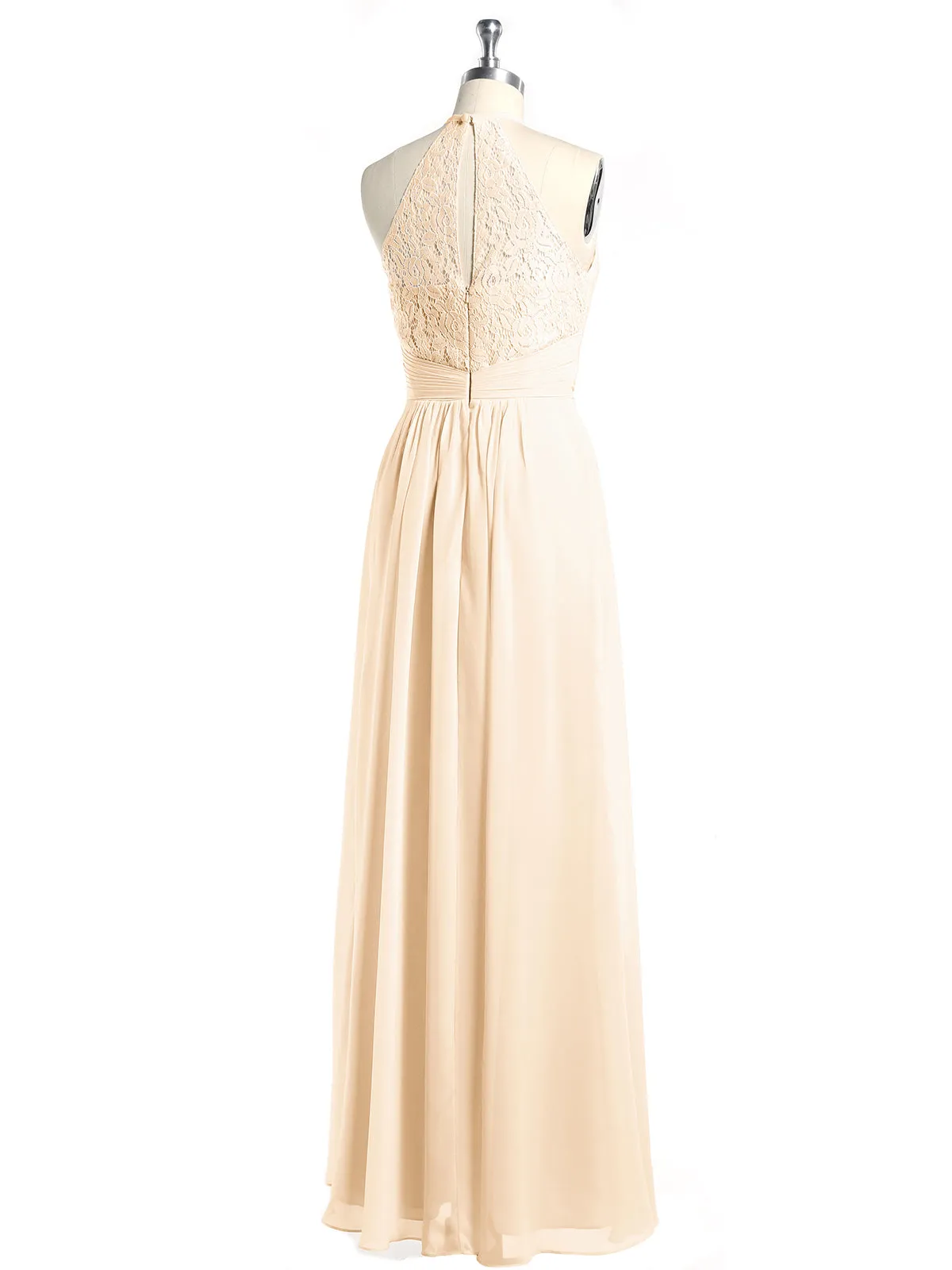 Halter Chiffon And Lace Long Dresses Peach Plus Size