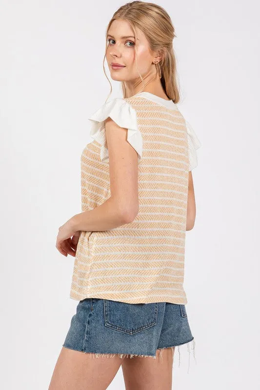 Hazel Blues® |  Ces Femme Contrast Ruffled Sleeve Blouse