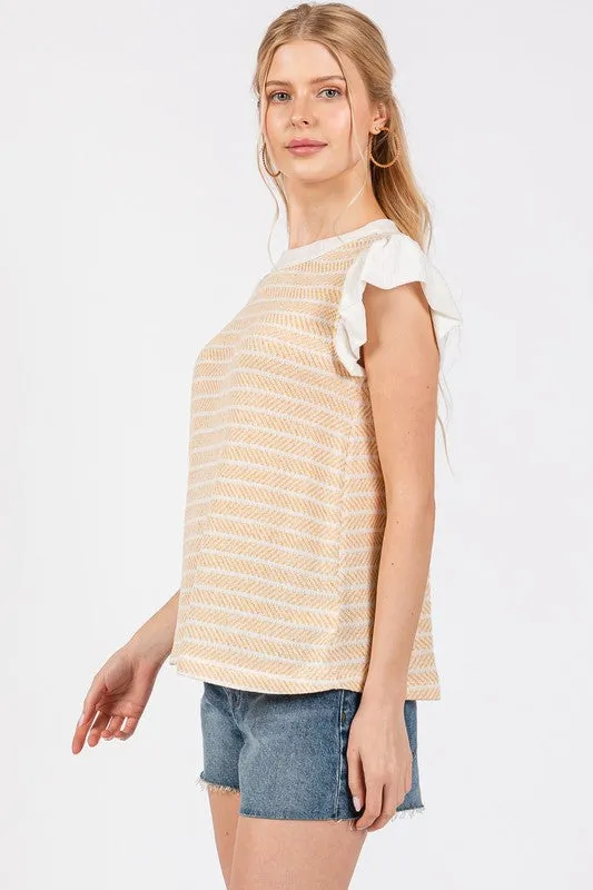 Hazel Blues® |  Ces Femme Contrast Ruffled Sleeve Blouse