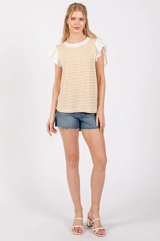 Hazel Blues® |  Ces Femme Contrast Ruffled Sleeve Blouse