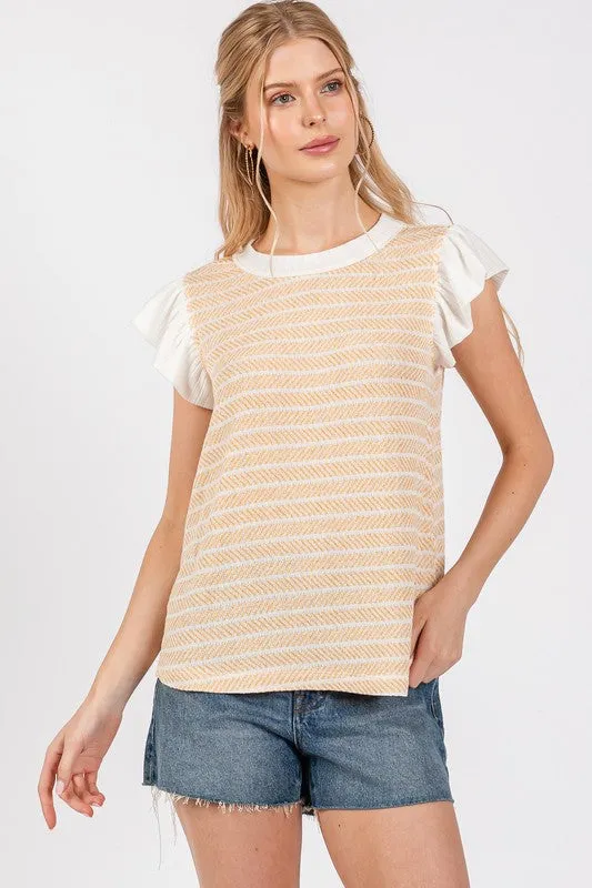 Hazel Blues® |  Ces Femme Contrast Ruffled Sleeve Blouse