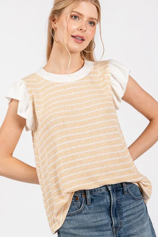 Hazel Blues® |  Ces Femme Contrast Ruffled Sleeve Blouse