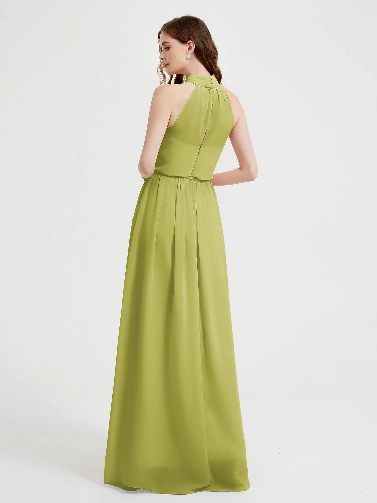 High Neck Chiffon Dresses with Slit and Sash Bow-Clover Plus Size