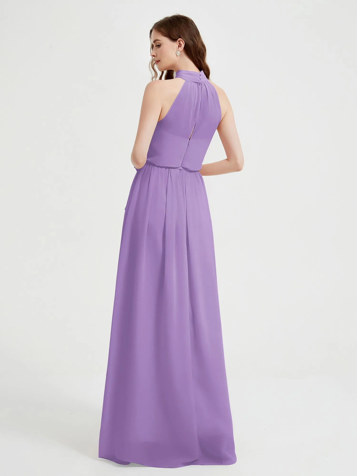 High Neck Chiffon Dresses with Slit and Sash Bow-Tahiti