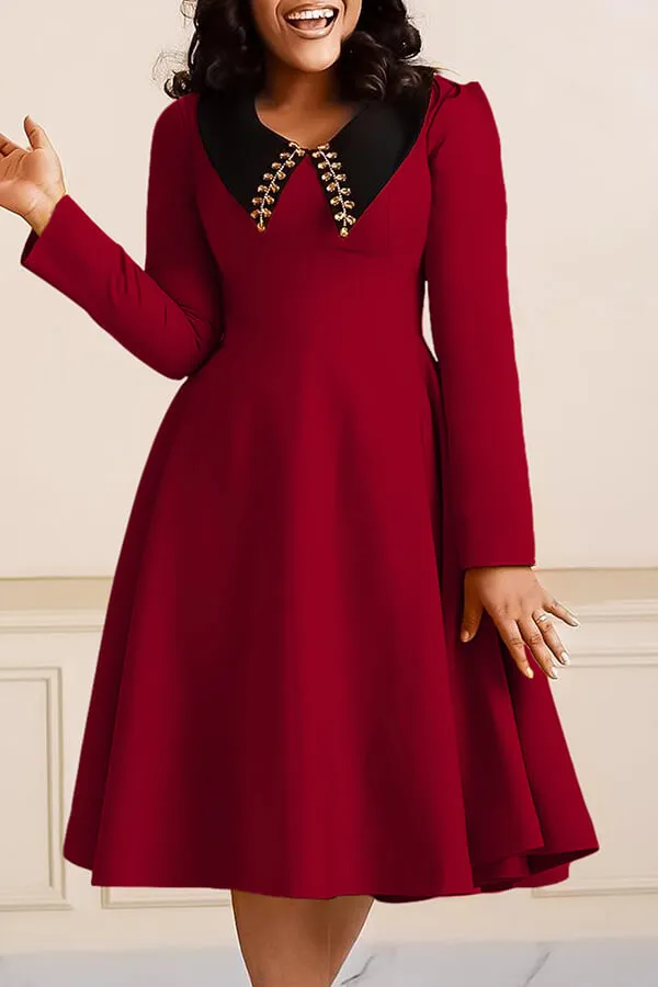 Hit Color Rhinestone Decor Feminine A-Line Midi Dress