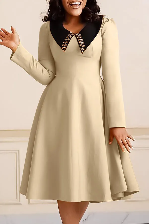 Hit Color Rhinestone Decor Feminine A-Line Midi Dress