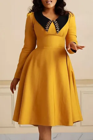 Hit Color Rhinestone Decor Feminine A-Line Midi Dress