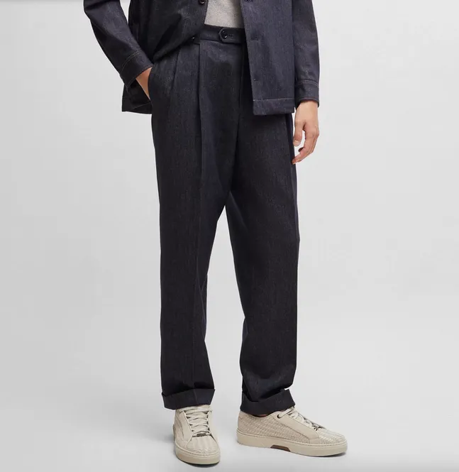 Hugo Boss Mens Relaxed Fit Dress Pants Pants 36 x 37 Blue