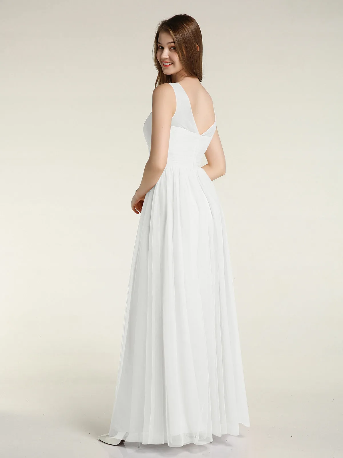 Illusion Neck Cross Tulle Bridesmaid Dresses-Ivory