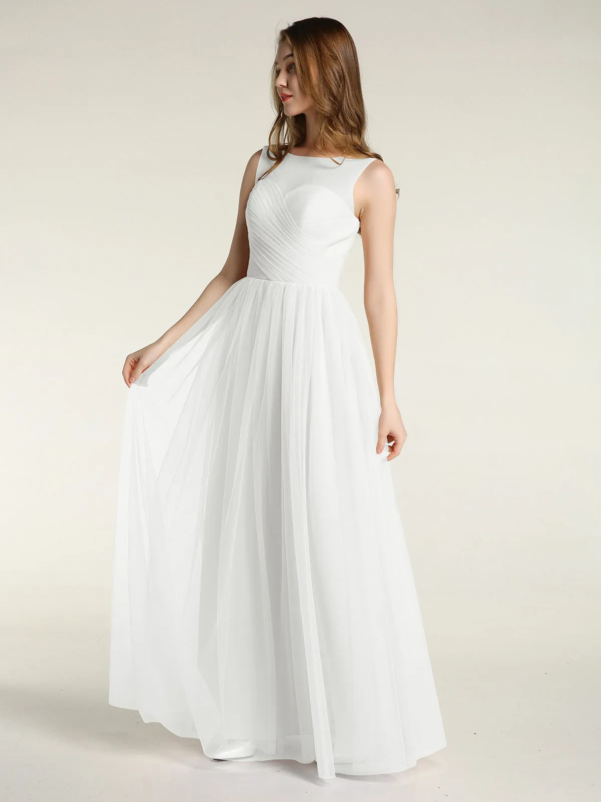 Illusion Neck Cross Tulle Bridesmaid Dresses-Ivory