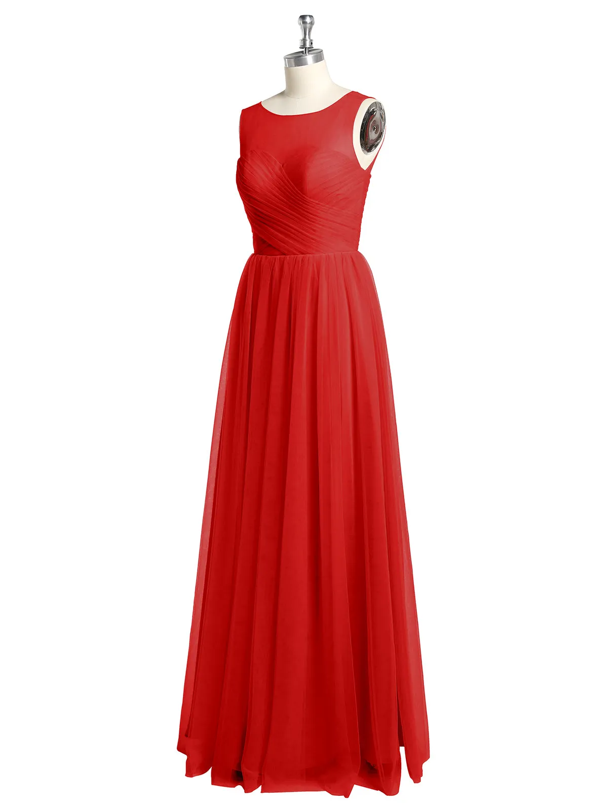 Illusion Neck Cross Tulle Bridesmaid Dresses-Red Plus Size