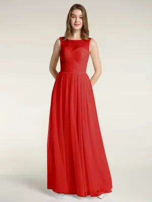 Illusion Neck Cross Tulle Bridesmaid Dresses-Red Plus Size