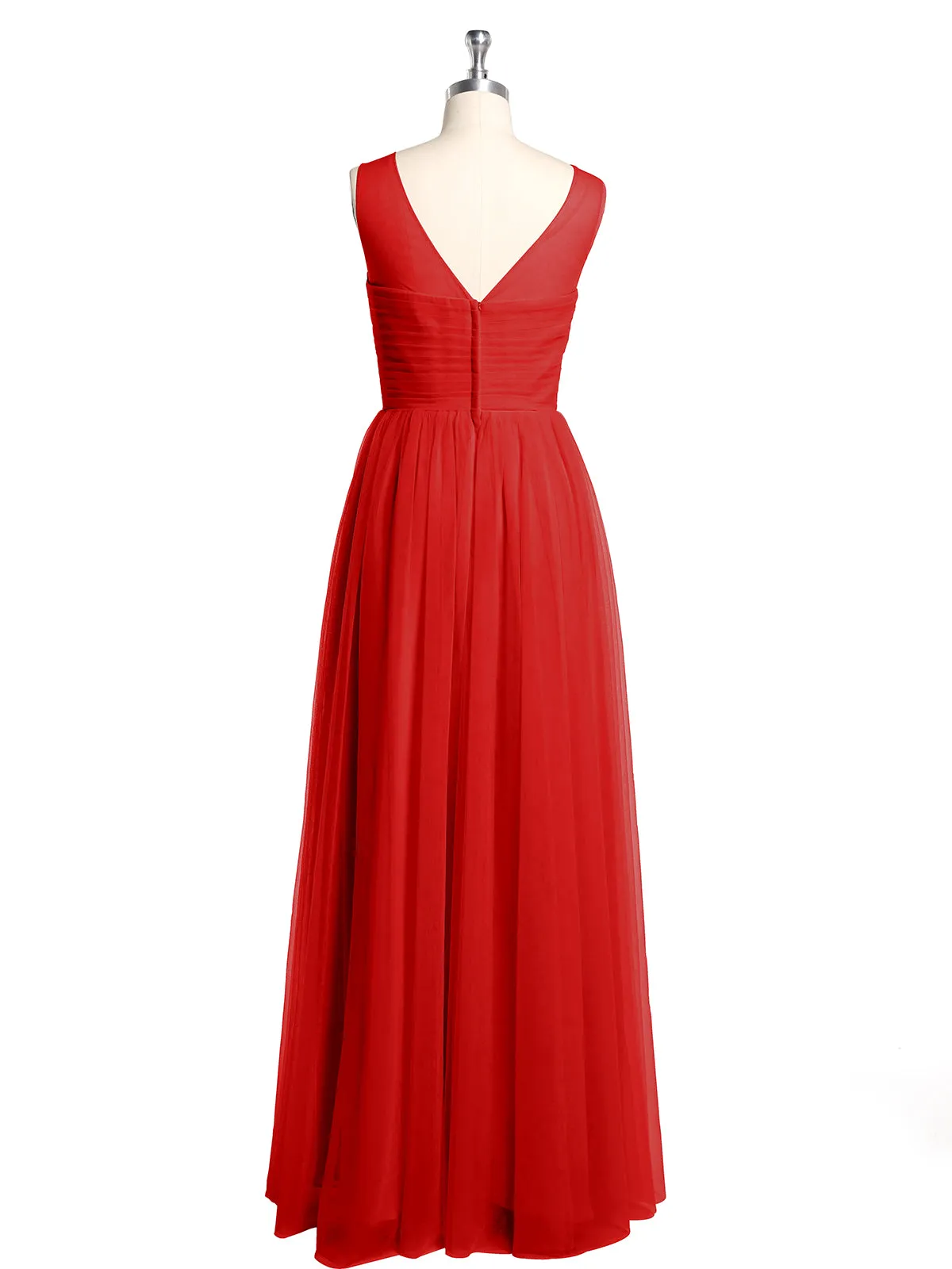 Illusion Neck Cross Tulle Bridesmaid Dresses-Red Plus Size