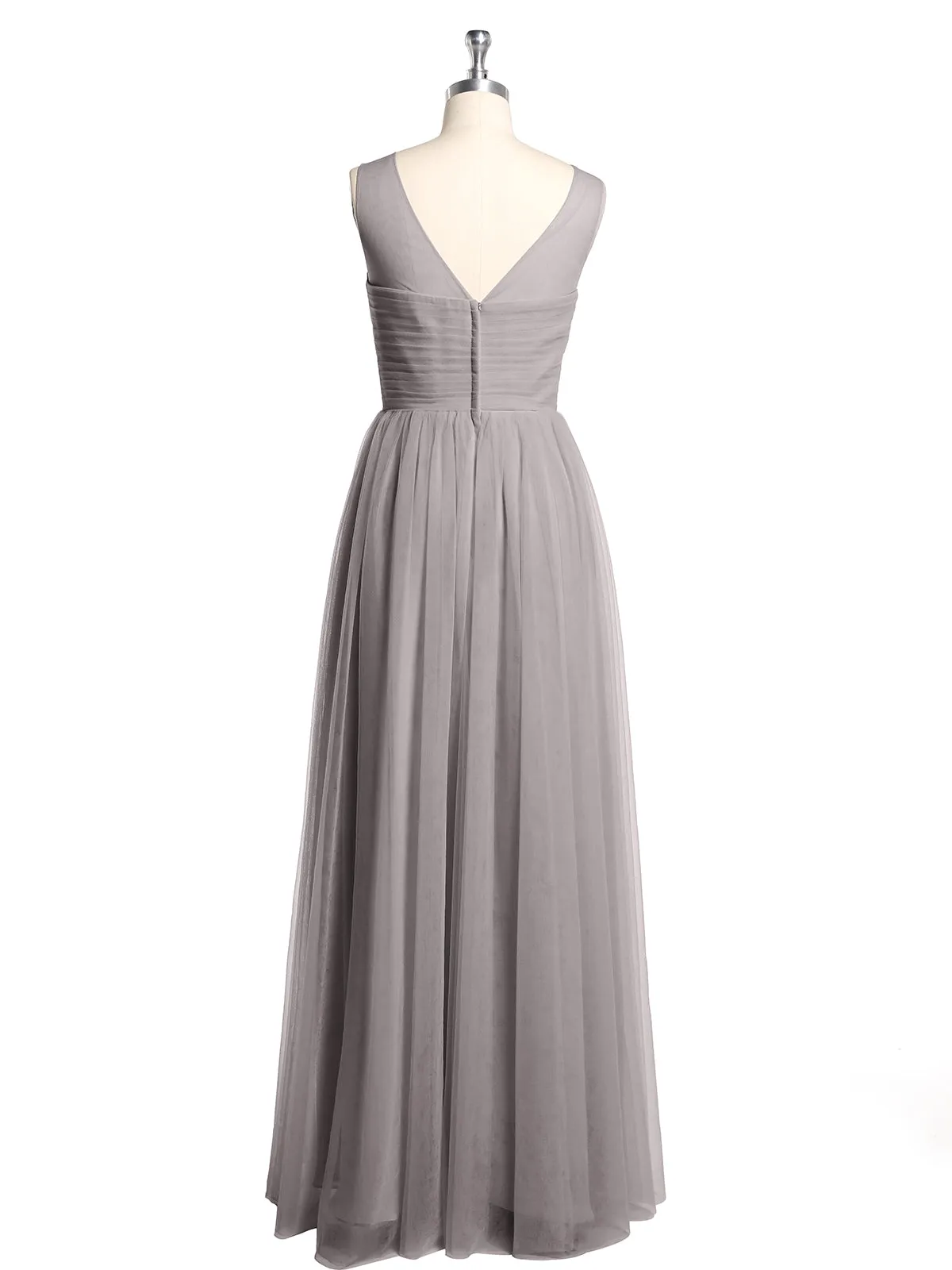 Illusion Neck Cross Tulle Bridesmaid Dresses-Silver