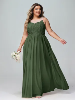 Illusion Neckline Lace and Tulle Maxi Dress-Olive Green Plus Size