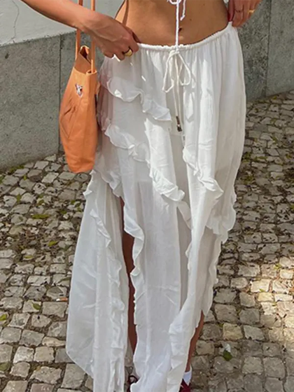 Jessica New Holiday Style Slit Ruffled Fashionable Hot Girl Skirt