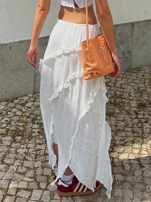 Jessica New Holiday Style Slit Ruffled Fashionable Hot Girl Skirt